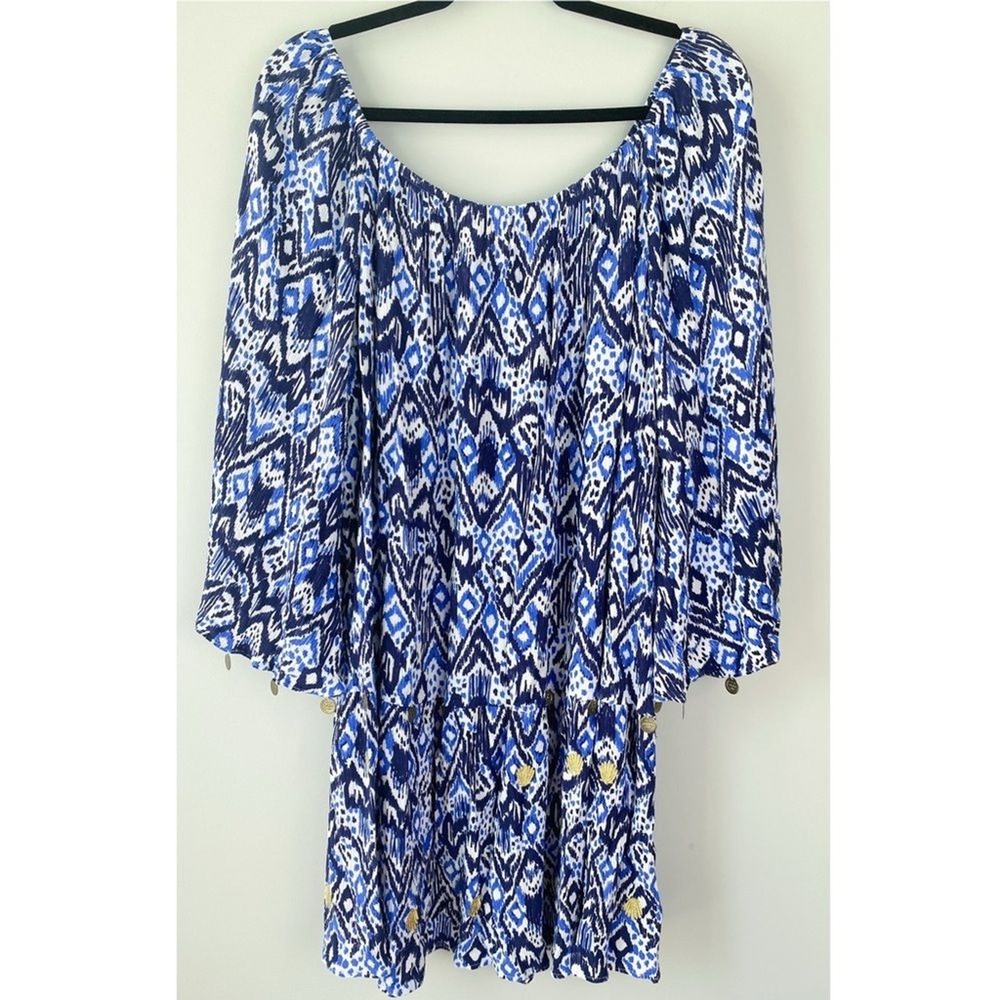 Lilly Pulitzer Womens Dress L Blue Delaney Tunic Off Shoulder Tassle‎ Coastal - Picture 6 of 9